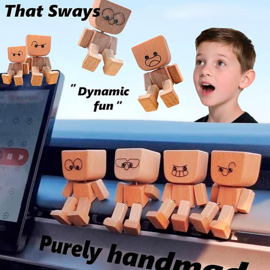 🎁Bájos kis fa figura, amely 12 különböző arckifejezéssel mozog